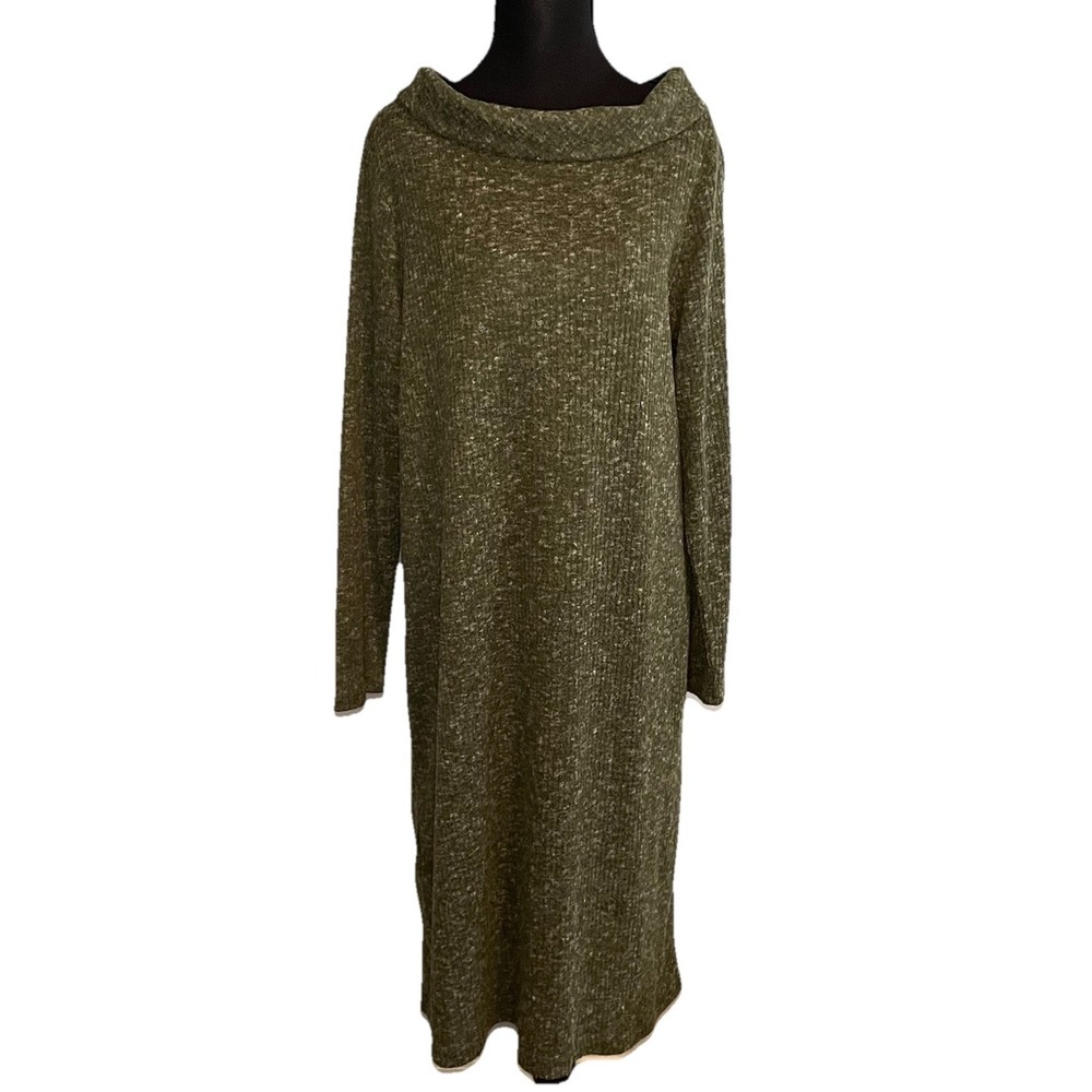 Christopher and Banks Hunter Green Ribbed Cowl Neck Sweater Dress Womens‎ Large